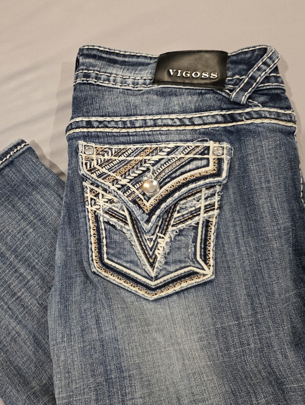Vigoss The New York Women's Capri Distressed Jean  11/12 Bling Pockets Y2K  90s